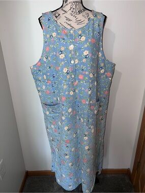 Vintage Susan Bristol Casuals Floral Cotton Denim Jumper Dress Plus 2W